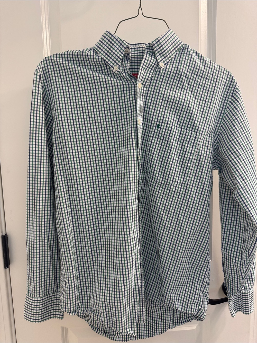 Izod Green and White Check Button-Down Shirt